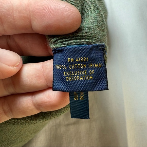 Polo Ralph Lauren Sweater Men Size XL Olive Green Long Sleeve V Neck Pima Cotton - Picture 7 of 9